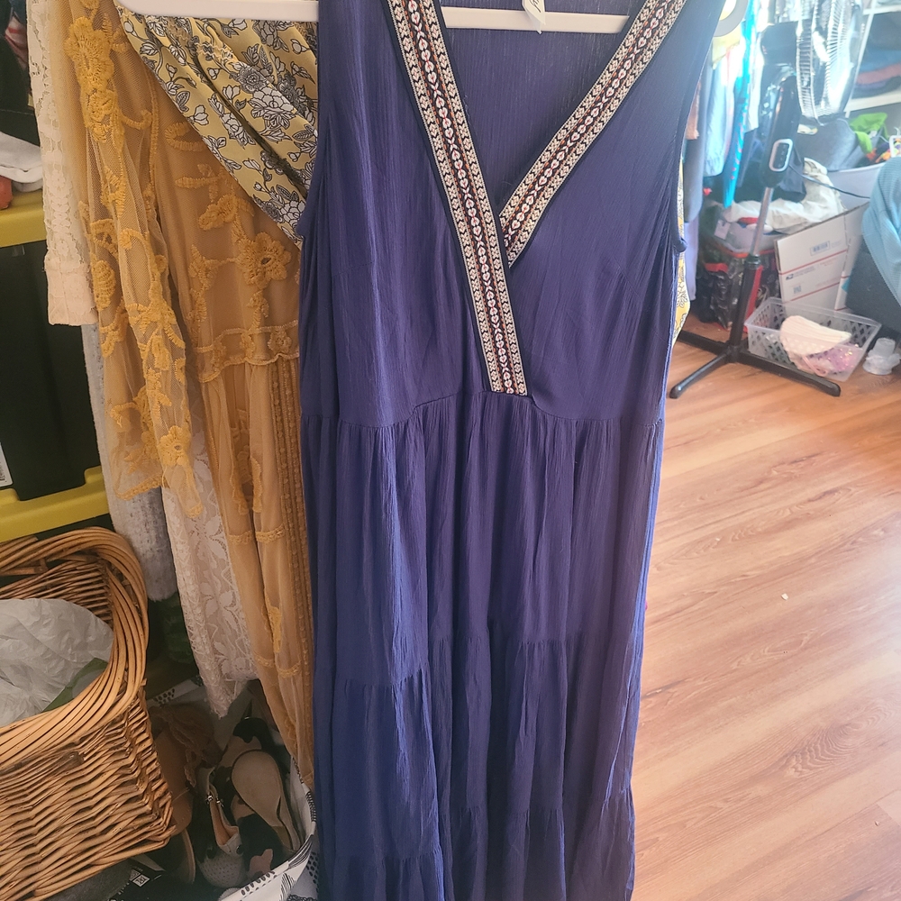 NY Collection Purple Maxi Dress with Embroidered Trim